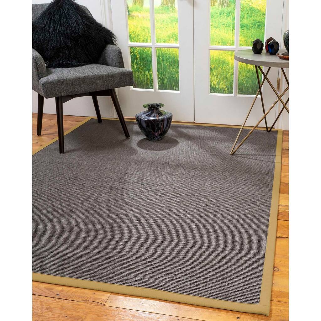 Natural Area Rugs, 100% Natural Fiber Handmade Big Sur, Dark Grey Sisal Rug 8' Square, Sage Border - 8' x 8'