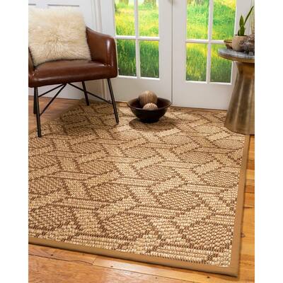 Natural Area Rugs, 100% Natural Fiber Handmade Seattle, Brown/Multi Sisal Rug 8' Square, Doe Border - 8' x 8'