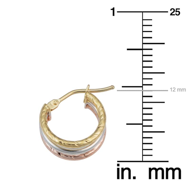14k Tricolor Gold 1.5x10 millimeter Diamond Cut/Polished Triple Hoop Earrings