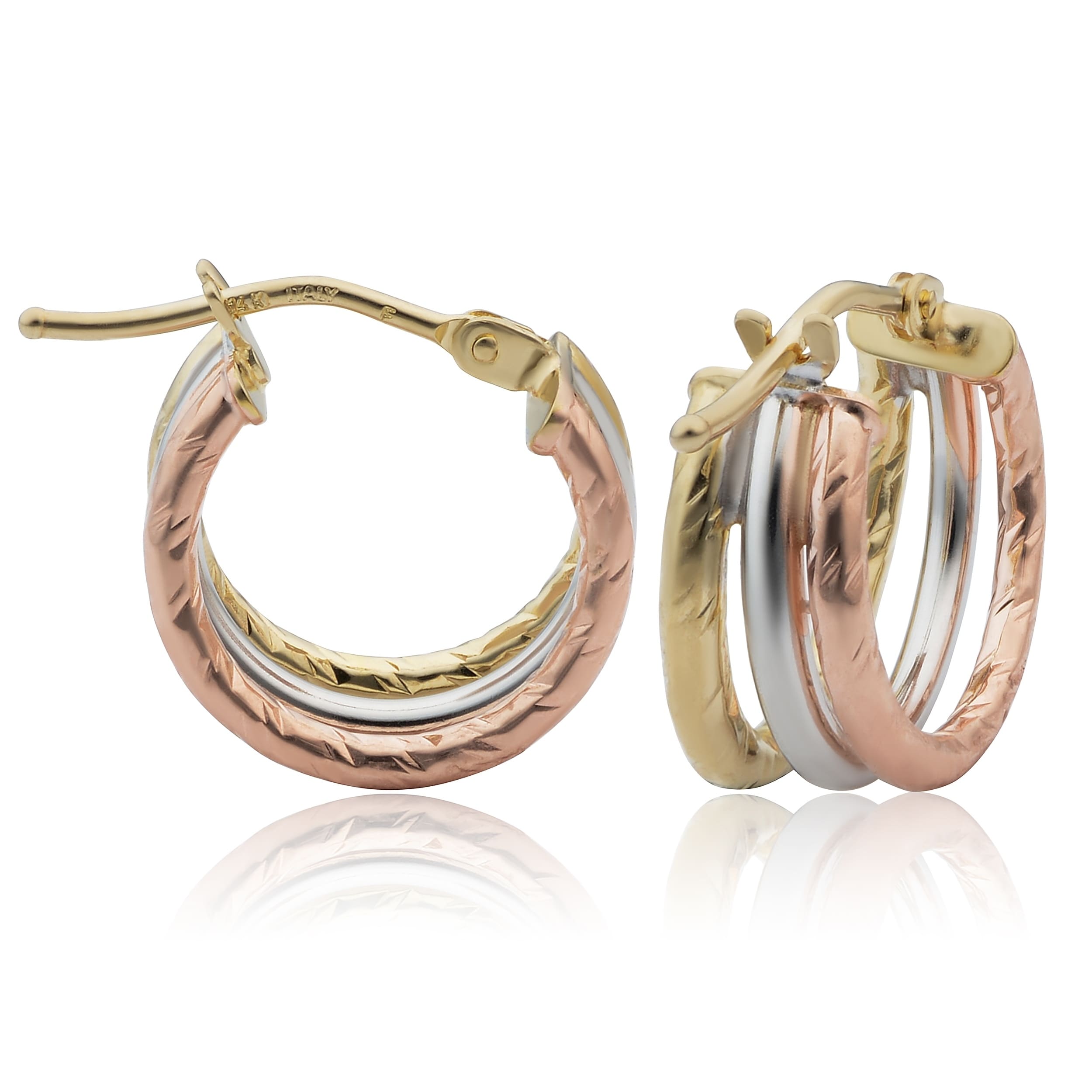 Fremada 14k Tricolor Gold 1.5x10 millimeter Diamond Cut/Polished Triple Hoop Earrings