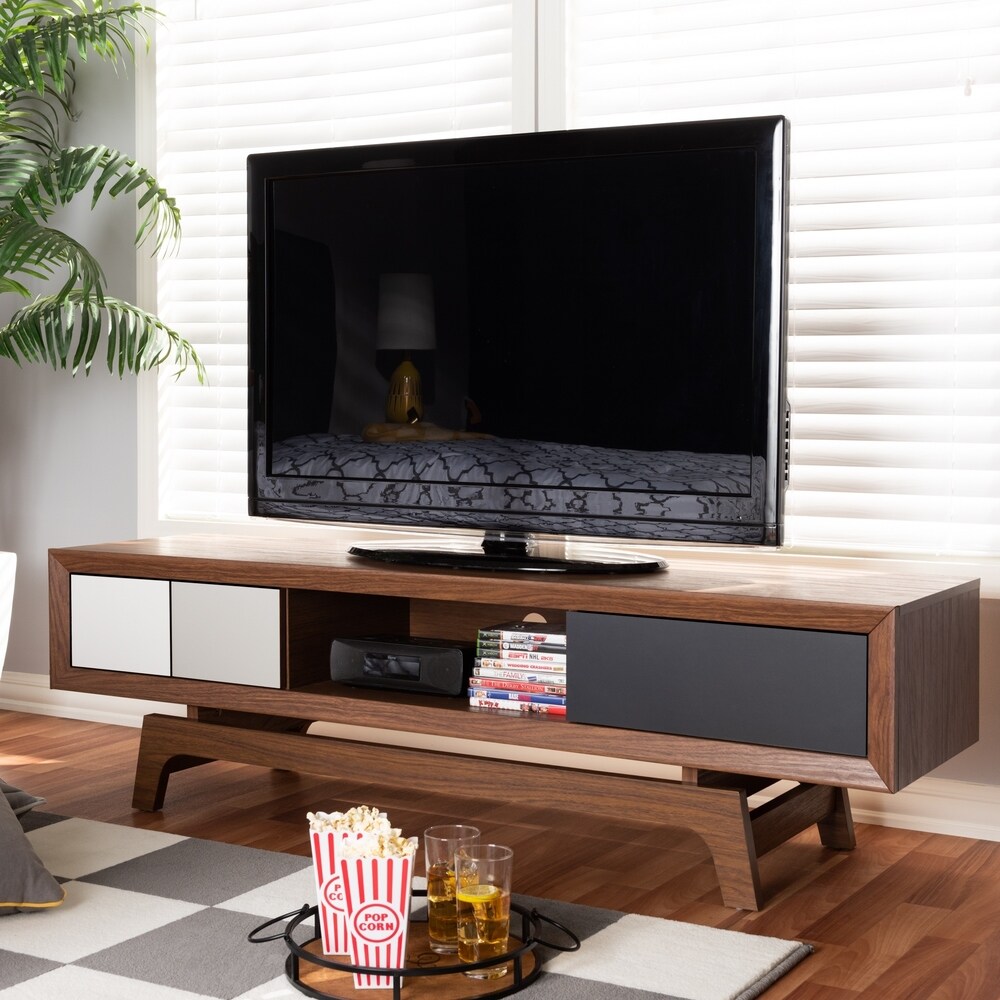 Modern 47-63inch Black and Matt Finish TV Unit Stand Cabinet LED Lights+2 Drawer