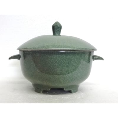 Celadon Crackle Covered Bowl w/ Handles