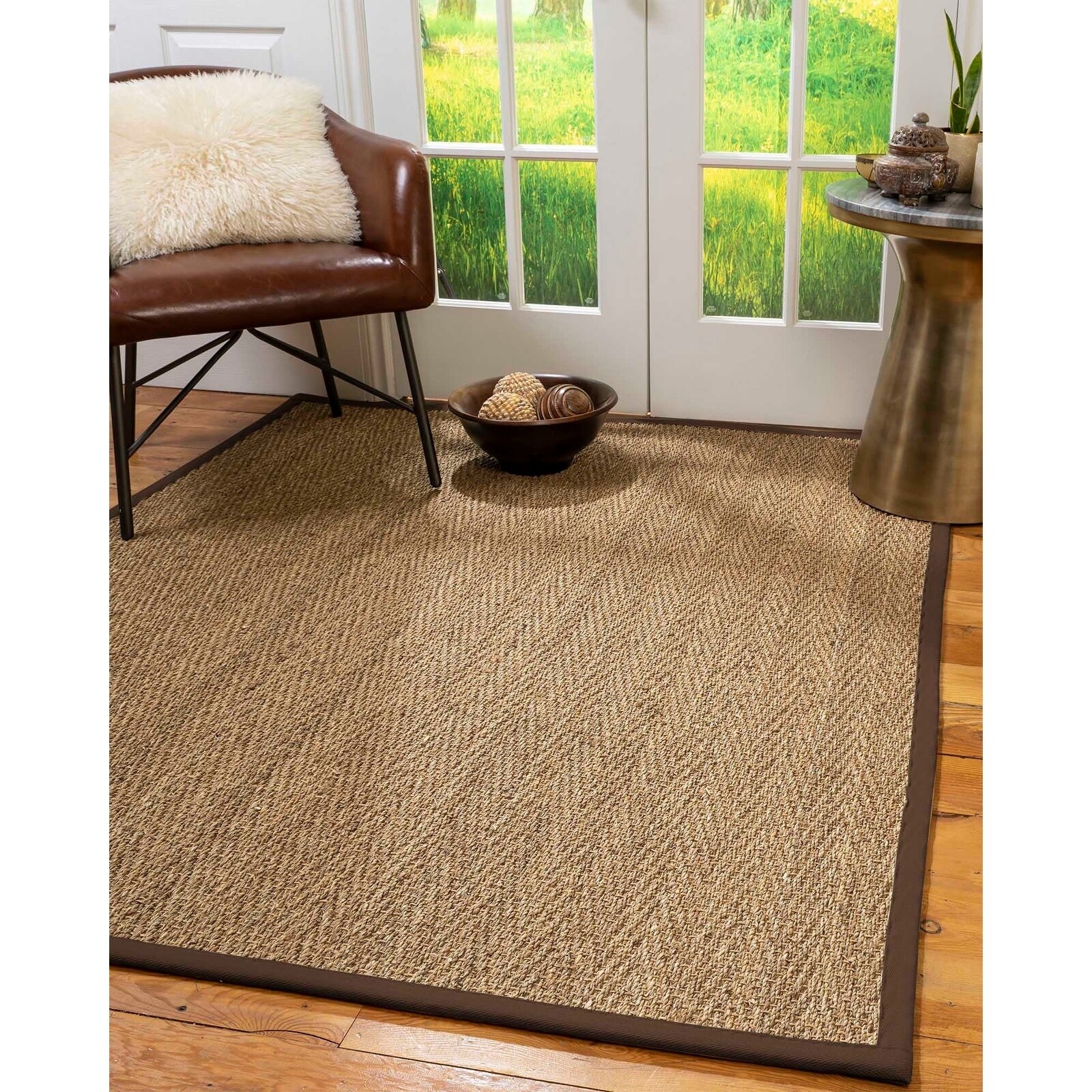 Natural Area Rugs 100%, Natural Fiber Handmade Beach, Natural Seagrass Rug, Fudge Border - 12' x 18'