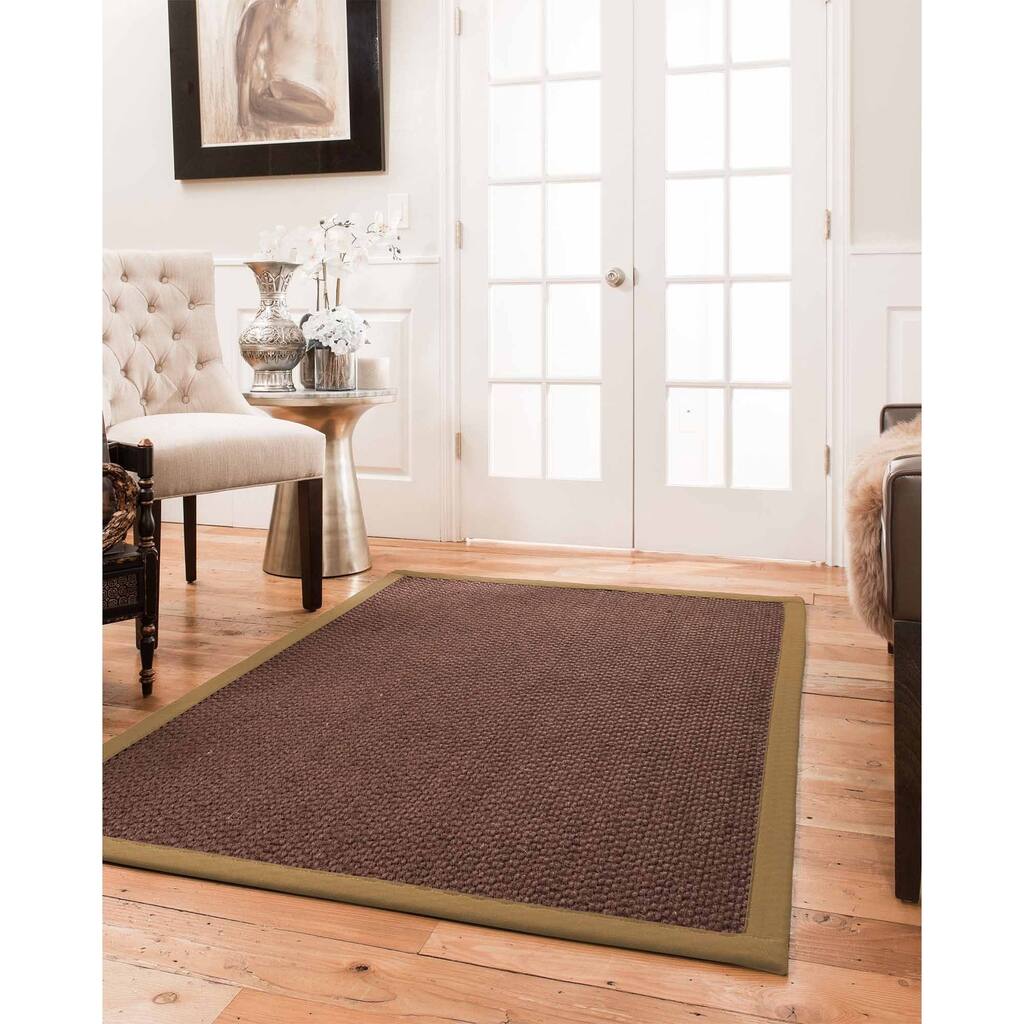 Natural Area Rugs 100%, Natural Fiber Handmade Chunky Talas, Redish Dark Brown Sisal Rug, Squirrel Border - 4' x 6'