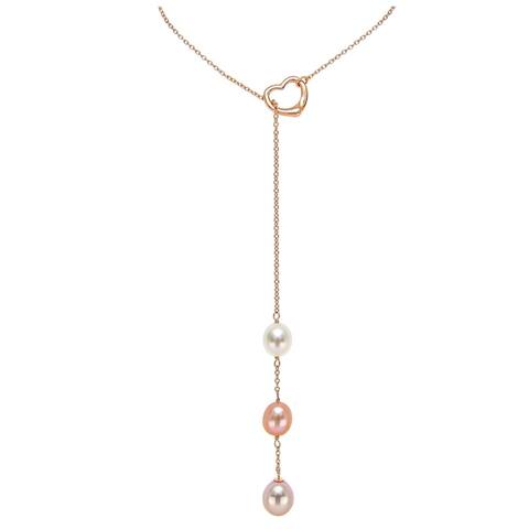 DaVonna Rose Gold Plated Sterling Silver 8-8.5mm Freshwater Pearl Chain Necklace, 22"