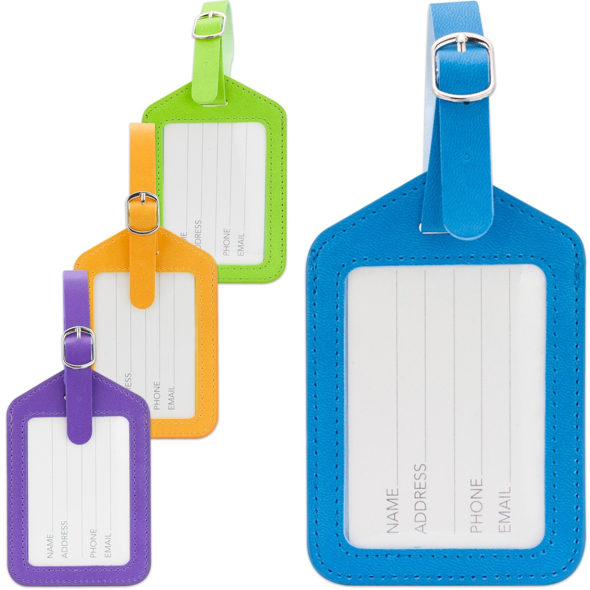 Round Luggage Tags Colorful Bright Neon PU Leather Suitcase Labels Bag