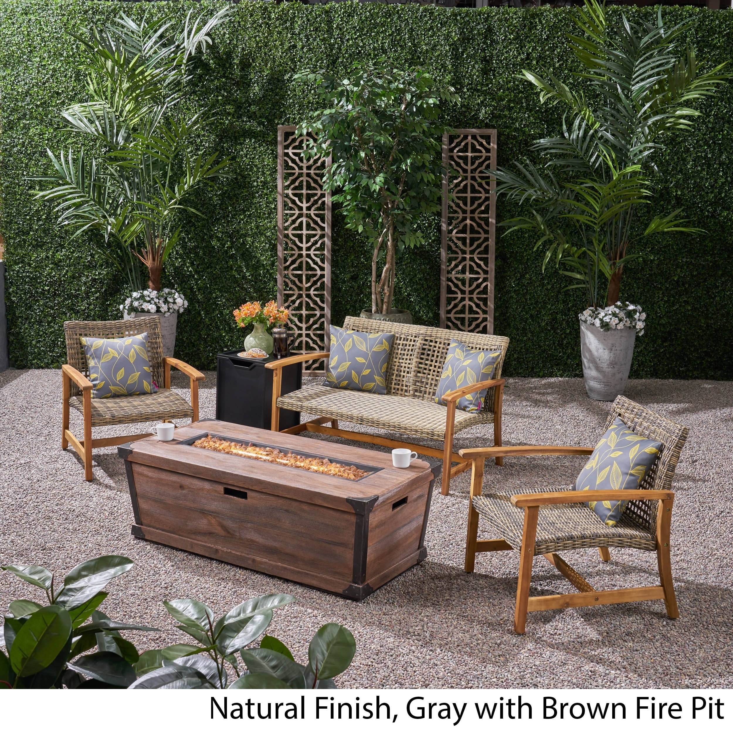 Shop Azalea Outdoor 3 Piece Wood And Wicker Chat Set With Fire Pit By Christopher Knight Home Overstock 26420121