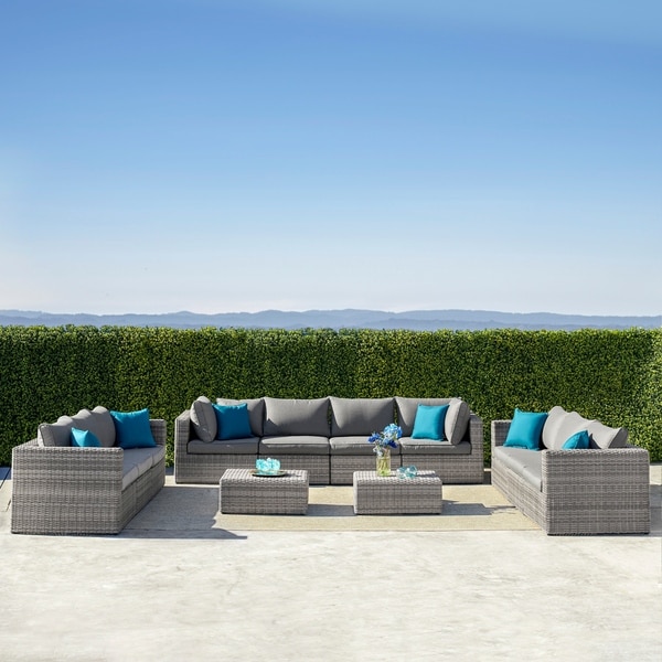 Havenside Home Wevok 12-piece Aluminum Patio Wicker Sectional Sofa Set with Cushions