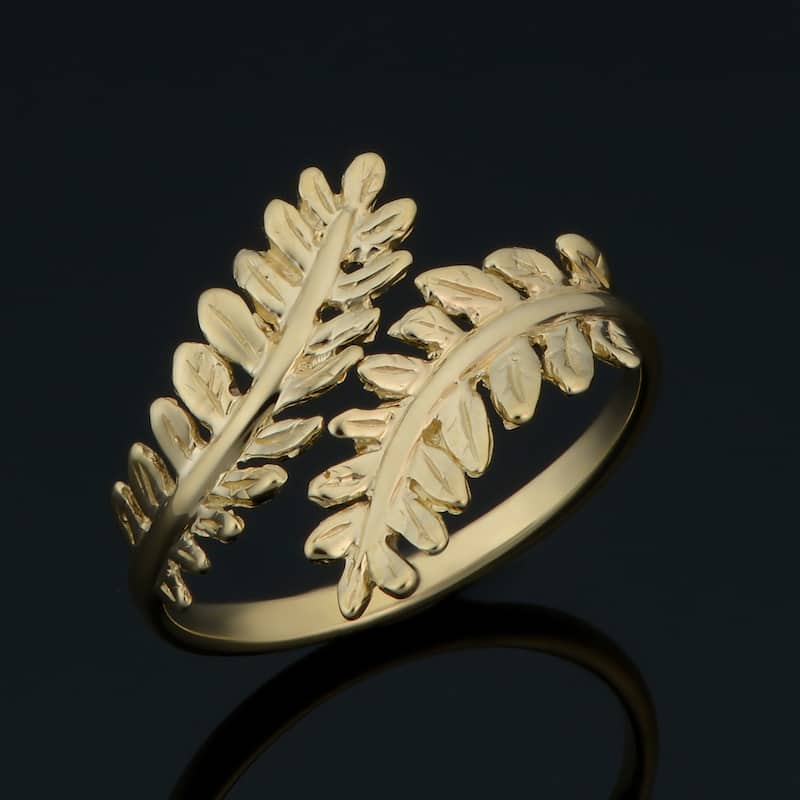 14k Yellow Gold Olive Branch Bypass Ring (size 6, 7, 8)