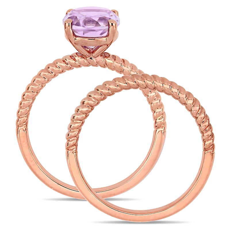 Miadora 14k Rose Gold Rose de France Oval-cut Solitaire Twisted Bridal Ring set