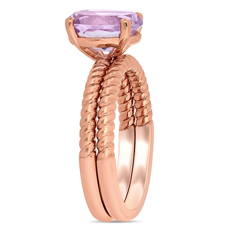 Miadora 14k Rose Gold Rose de France Oval-cut Solitaire Twisted Bridal Ring set