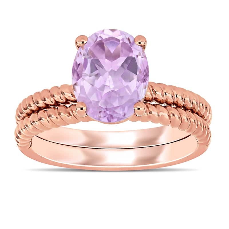 Miadora 14k Rose Gold Rose de France Oval-cut Solitaire Twisted Bridal Ring set