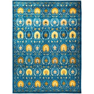 Patterned & Floral, One-of-a-Kind Hand-Knotted Area Rug - Blue, 9' 3" x 12' 6" - 9 x 12