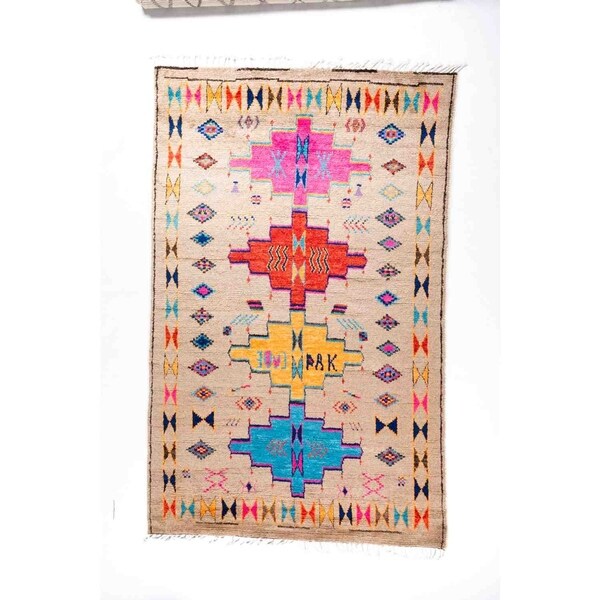 Moroccan, Hand Knotted Area Rug - 6' 1" x 9' 6" - 6'1" x 9'6"