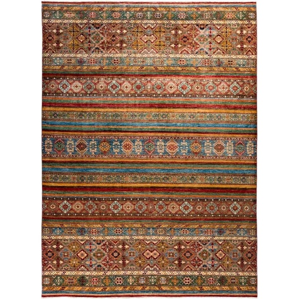 Tribal, Hand Knotted Area Rug - 8' 10" x 12' 2" - 8'10" x 12'2"