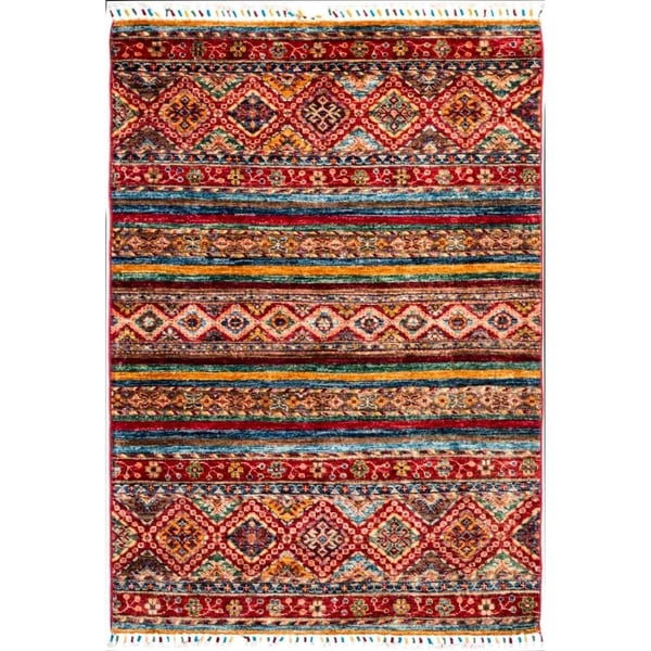 Tribal, Hand Knotted Area Rug - 3' 5" x 5' 1" - 3'5" x 5'1"