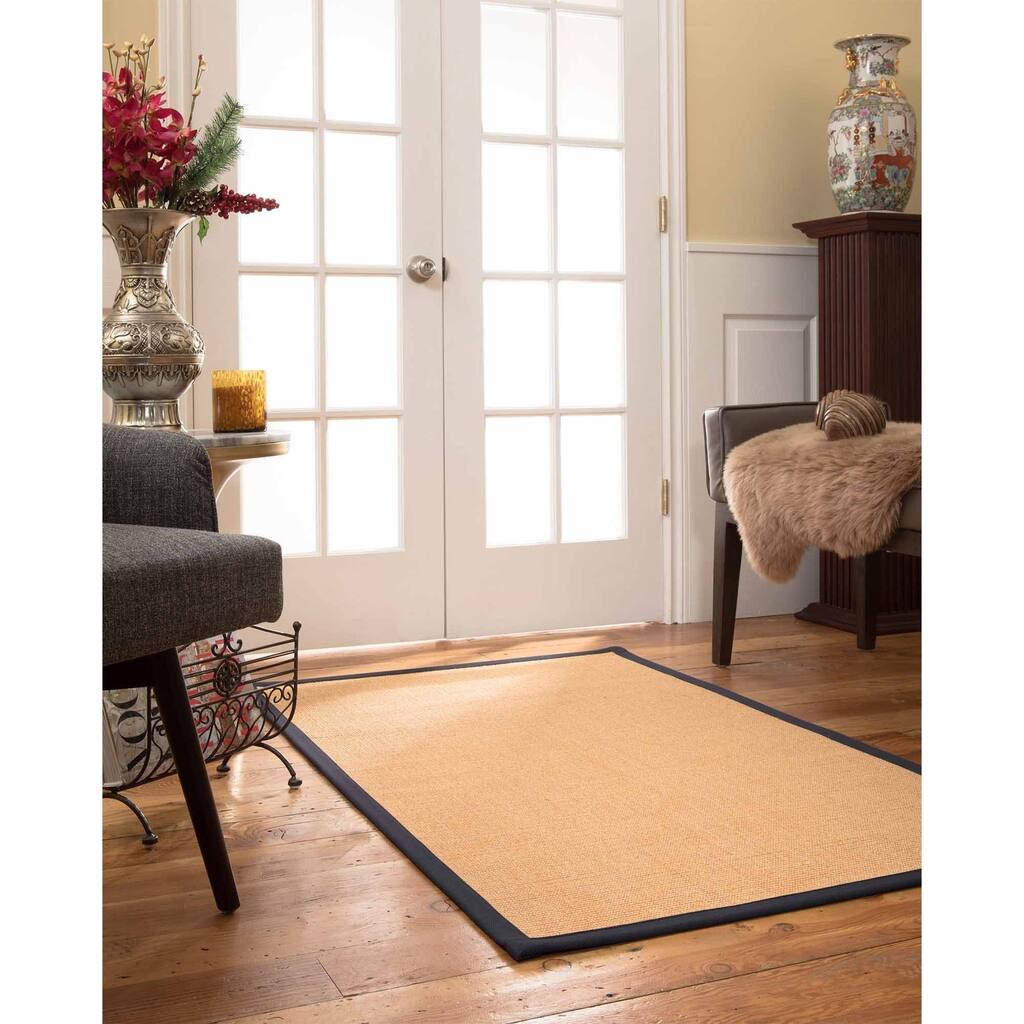 Natural Area Rugs 100%, Natural Fiber Handmade Small Boucle, Light Gold Sisal Rug (12' X 15'), Red Border - 12' x 15'