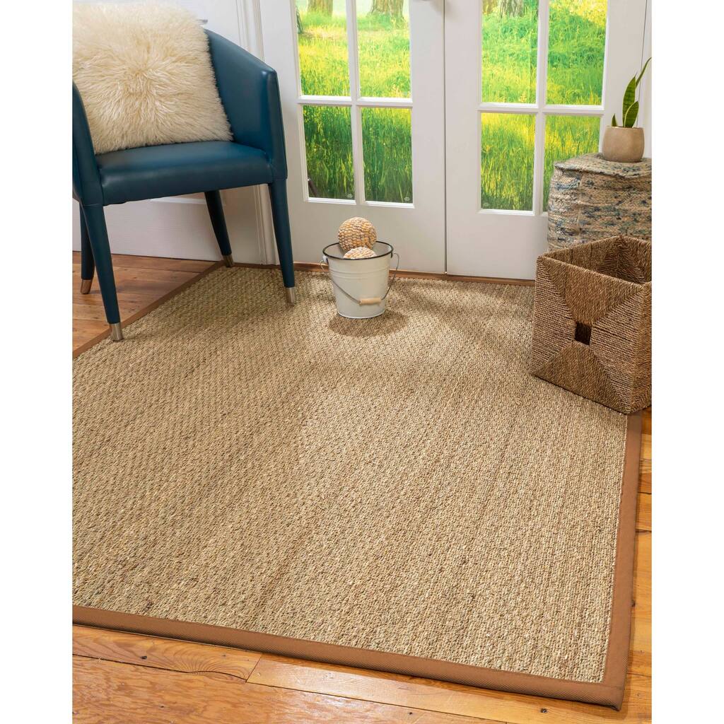 Natural Area Rugs, 100% Natural Fiber Handmade Half-Panama, Natural Seagrass Rug 8' Square, Sienna Border - 8' x 8' Square