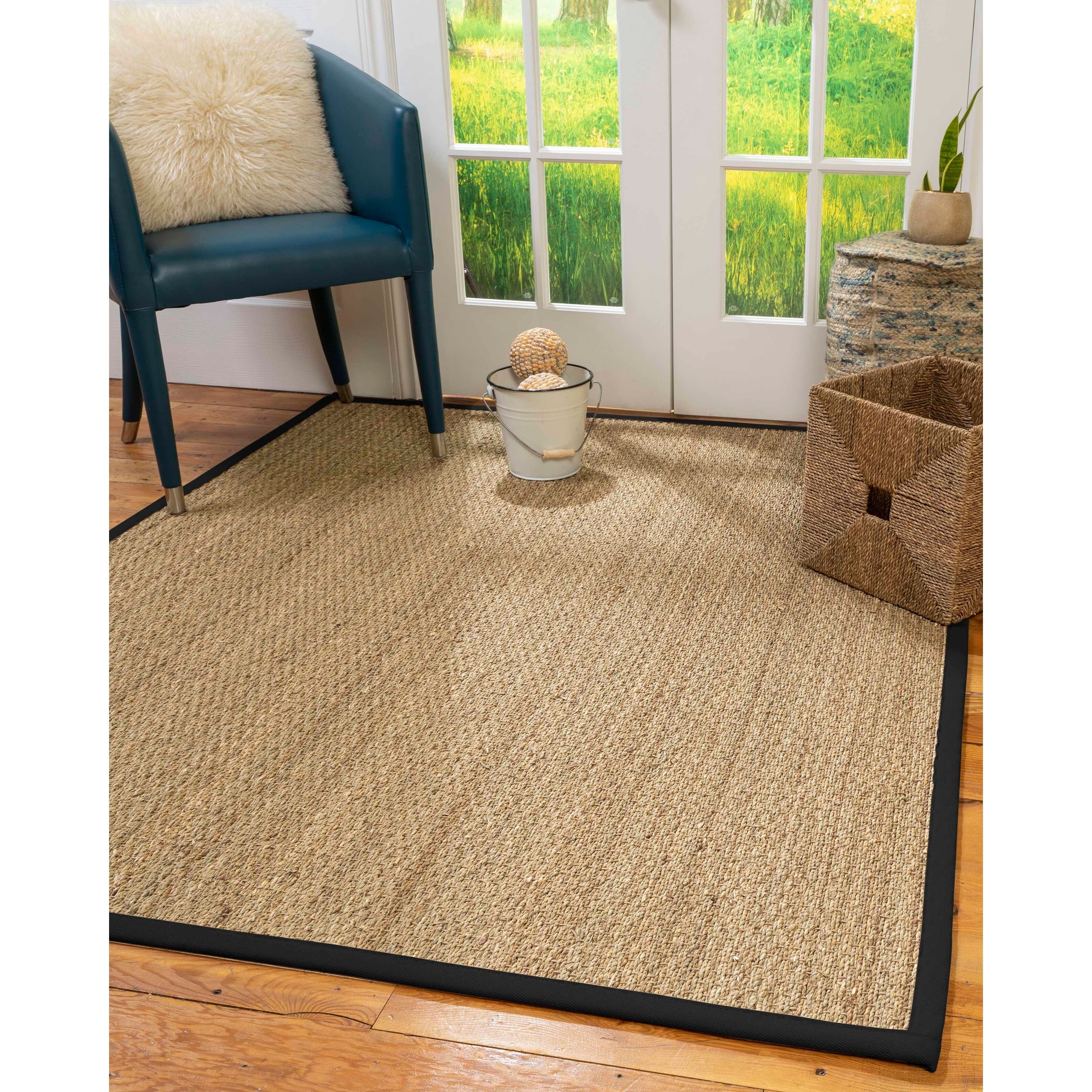 Natural Area Rugs 100 Fiber Handmade Half Panama Seagr Rug 8 Square Black Border X