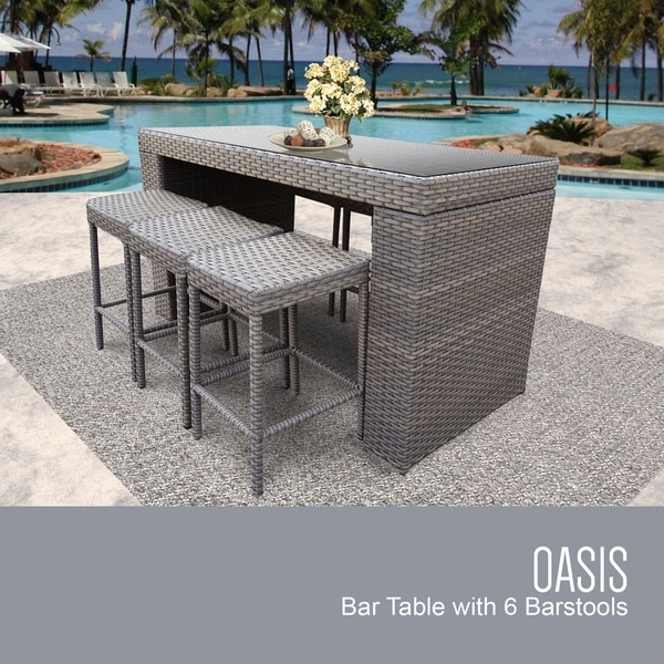 Oasis Bar Table Set With Backless Barstools 7 Piece Outdoor Wicker Patio Furniture