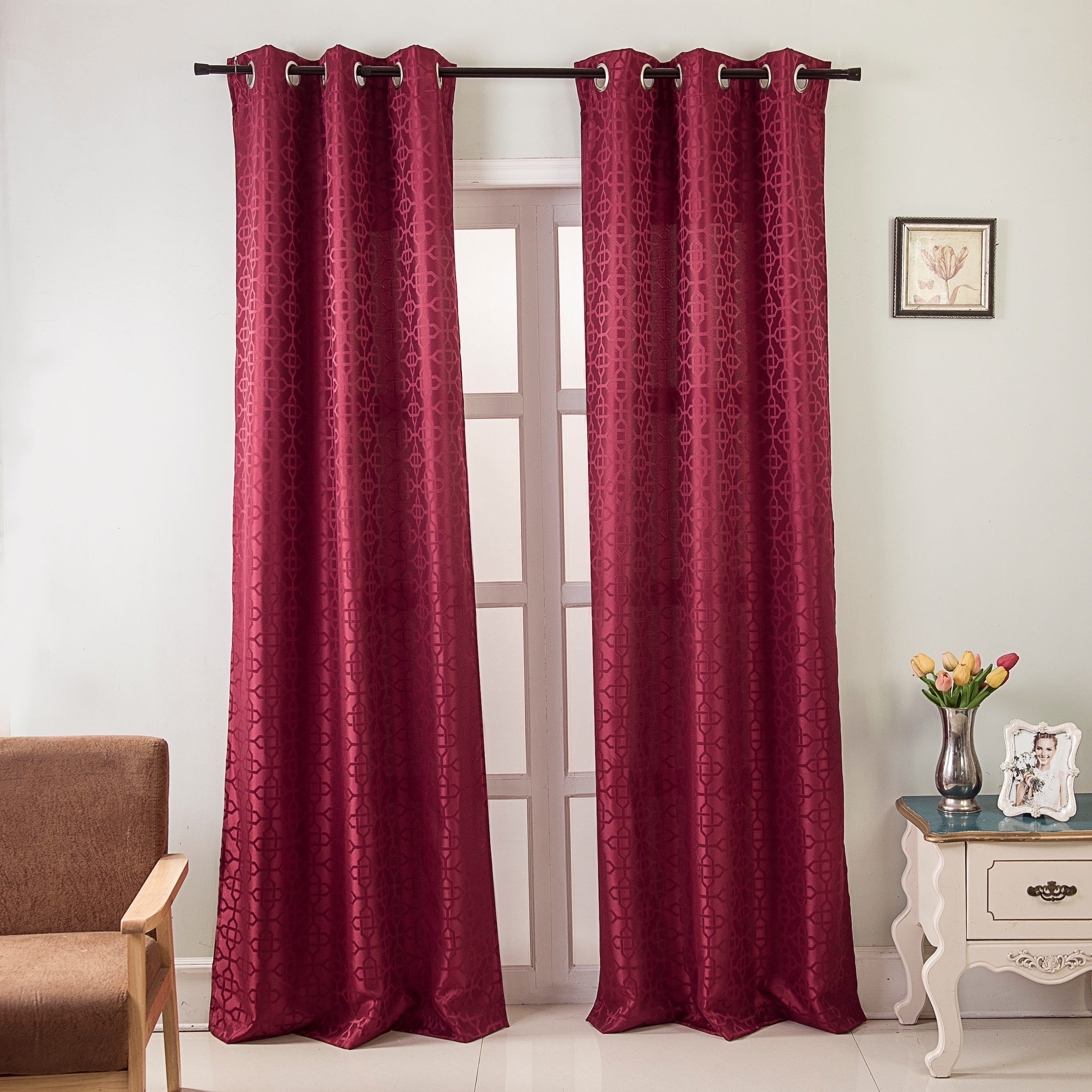 Savanna Grommet Jacquard Window Curtains Inspired Geometric Panels Set of 2