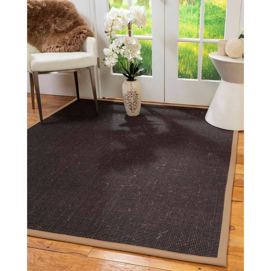 Natural Area Rugs 100%, Natural Fiber Handmade Vida, Black Wool/Sisal Rug, Wheat Border - 12' x 15'