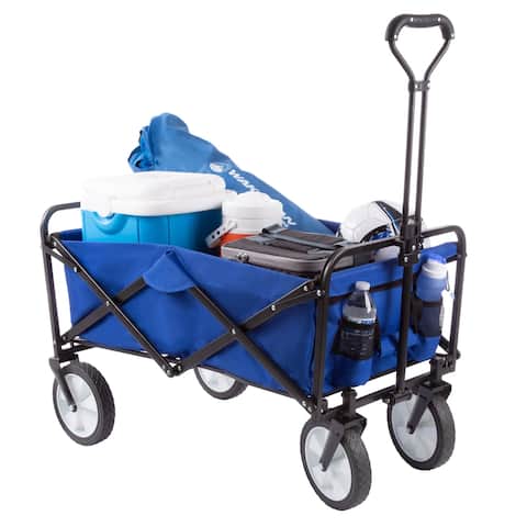 Collapsible Utility Wagon with Telescoping Handle - Heavy Duty Wheeled Cart for Camping, Gardening, Landscaping by Pure Garden