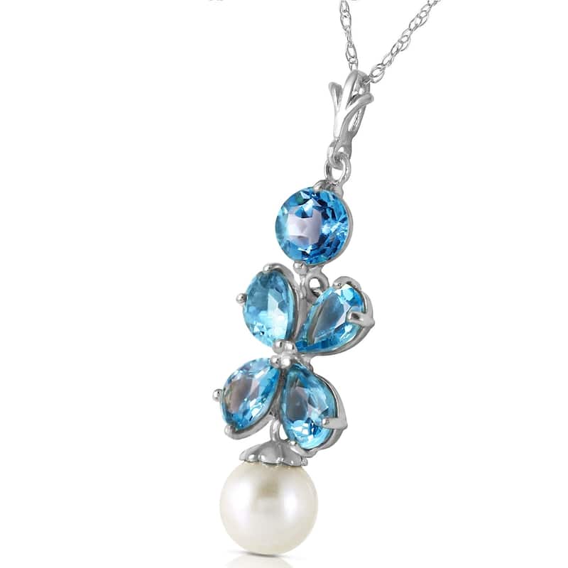 3.65 Carat 14K Solid White Gold Piece Of Sky Blue Topaz pearl Necklace