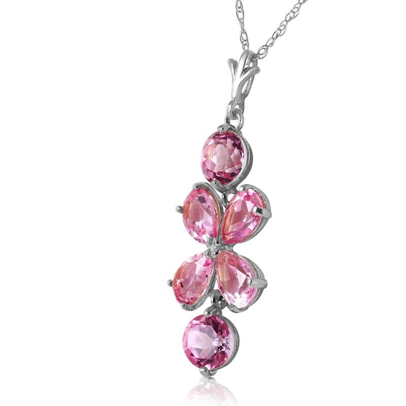 3.15 Carat 14K Solid White Gold Vivian Pink Topaz Necklace