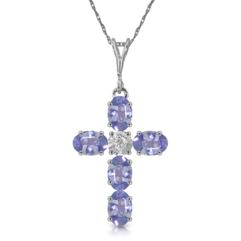 1.75 Carat 14K Solid White Gold Cross Necklace Natural Diamond Tanzanite