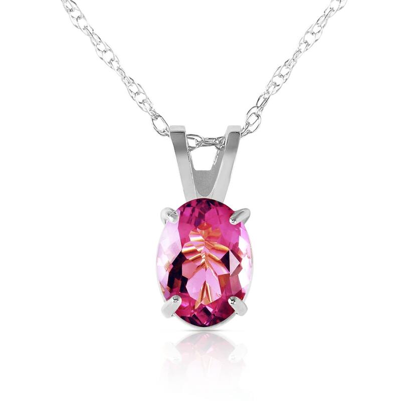 0.85 Carat 14K Solid White Gold with out A Sign Pink Topaz Necklace