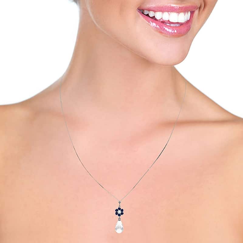 2.78 Carat 14K Solid White Gold Necklace Sapphire, White Topaz Diamond