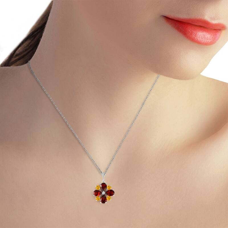 2.43 CTW 14K Solid White Gold Paved Path Garnet Citrine Necklace