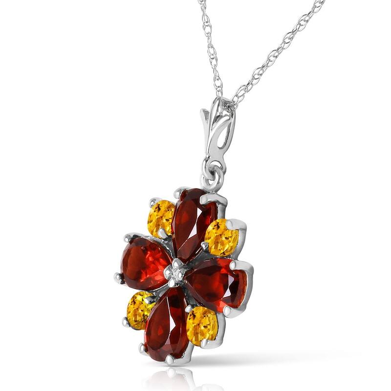 2.43 CTW 14K Solid White Gold Paved Path Garnet Citrine Necklace