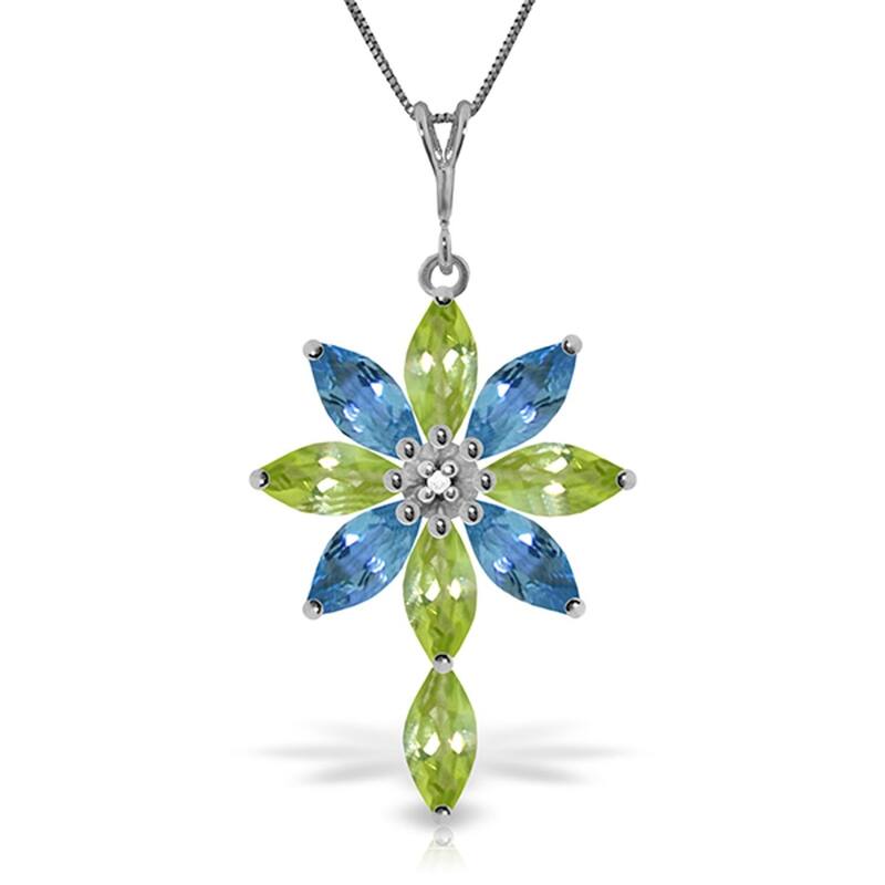 2 Carat 14K Solid White Gold Necklace Diamond, Peridot Blue Topaz