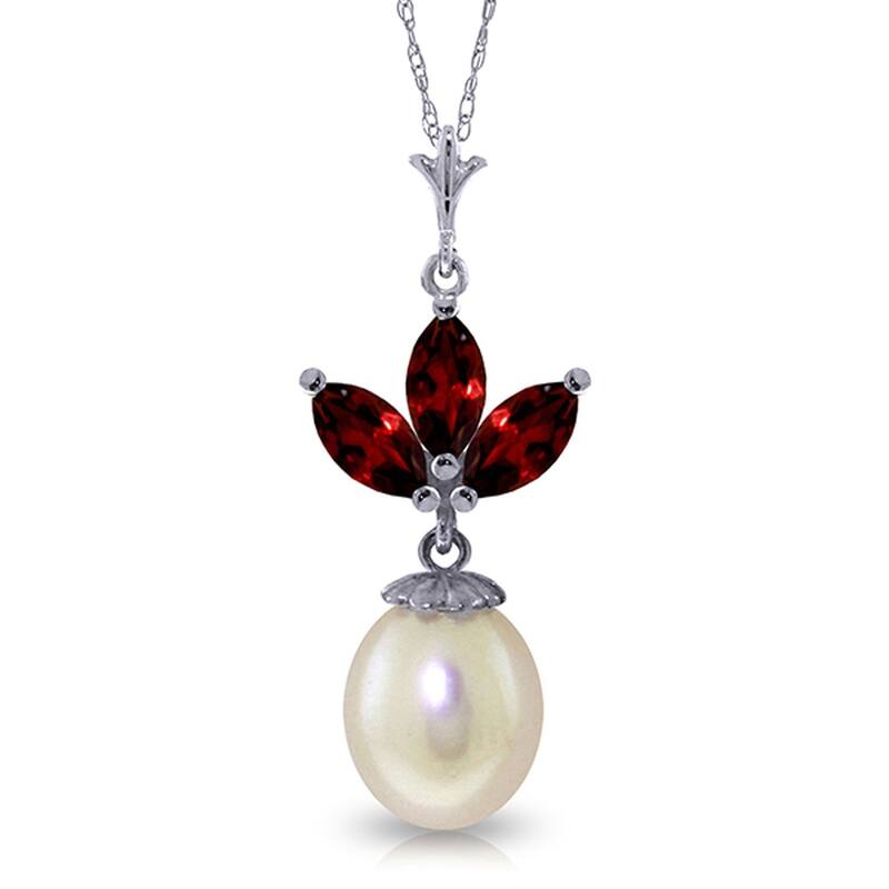 4.75 CTW 14K Solid White Gold Necklace pearl Garnet