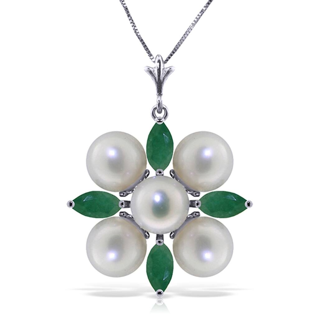 6.3 Carat 14K Solid White Gold This Is Perfect Emerald pearl Necklace