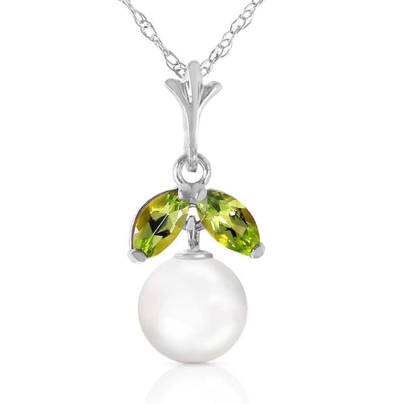 2.2 Carat 14K Solid White Gold Necklace Natural pearl Peridot