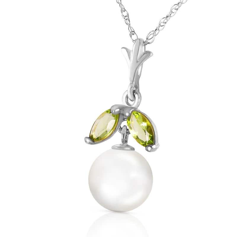 2.2 Carat 14K Solid White Gold Necklace Natural pearl Peridot