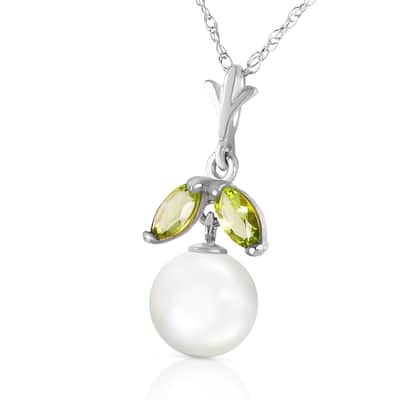 2.2 Carat 14K Solid White Gold Necklace Natural pearl Peridot