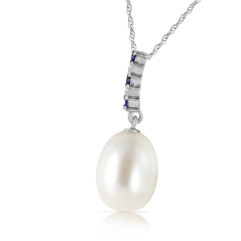 4.15 CTW 14K Solid White Gold Necklace Diamond, Sapphire Briolette pearl
