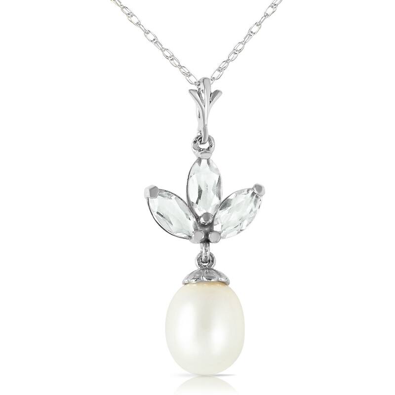 4.75 Carat 14K Solid White Gold Necklace pearl Green Amethyst