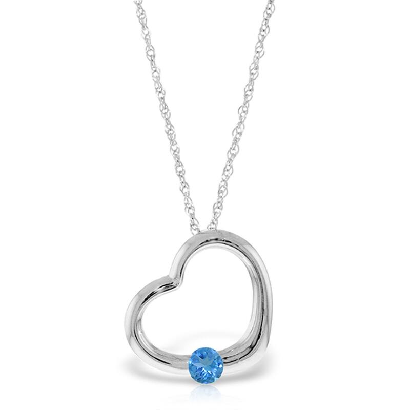 14K Solid White Gold Heart Necklace with Natural Blue Topaz