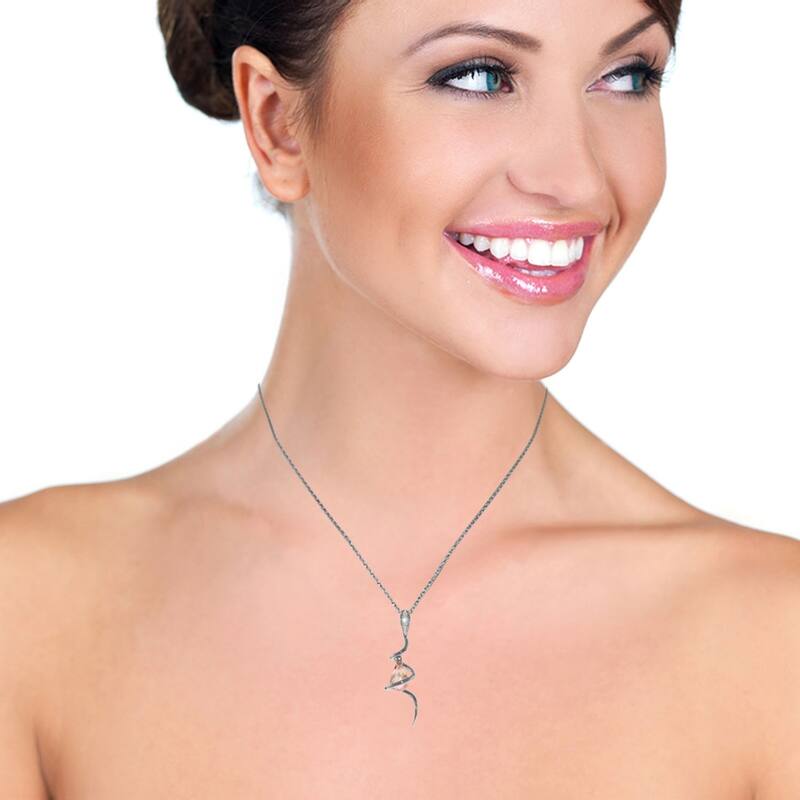 14K Solid White Gold Snake Necklace with Dangling Briolette Pink Topaz & Diamond
