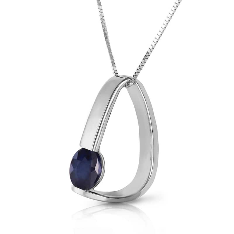 14K Solid White Gold Modern Necklace with Natural Sapphire
