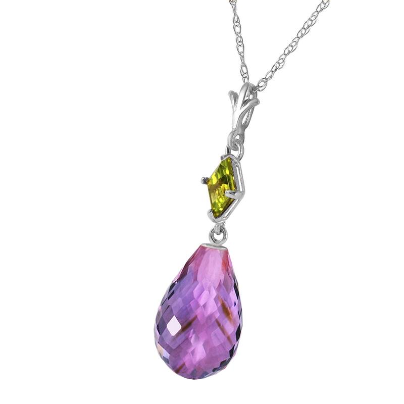 5.5 Carat 14K Solid White Gold Necklace Peridot Purple Amethyst