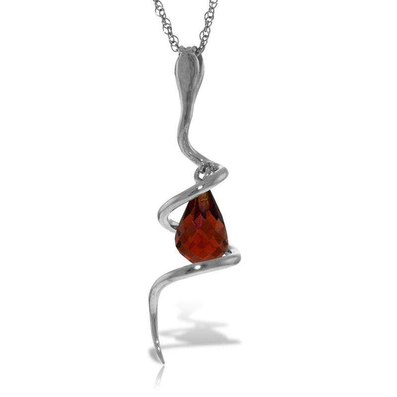 14K Solid White Gold Snake Necklace with Dangling Briolette Garnet & Diamond