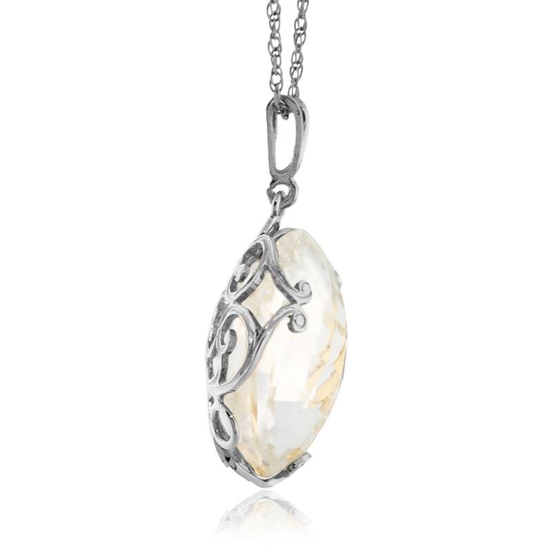 14K Solid White Gold Necklace with Checkerboard Cut Round White Topaz