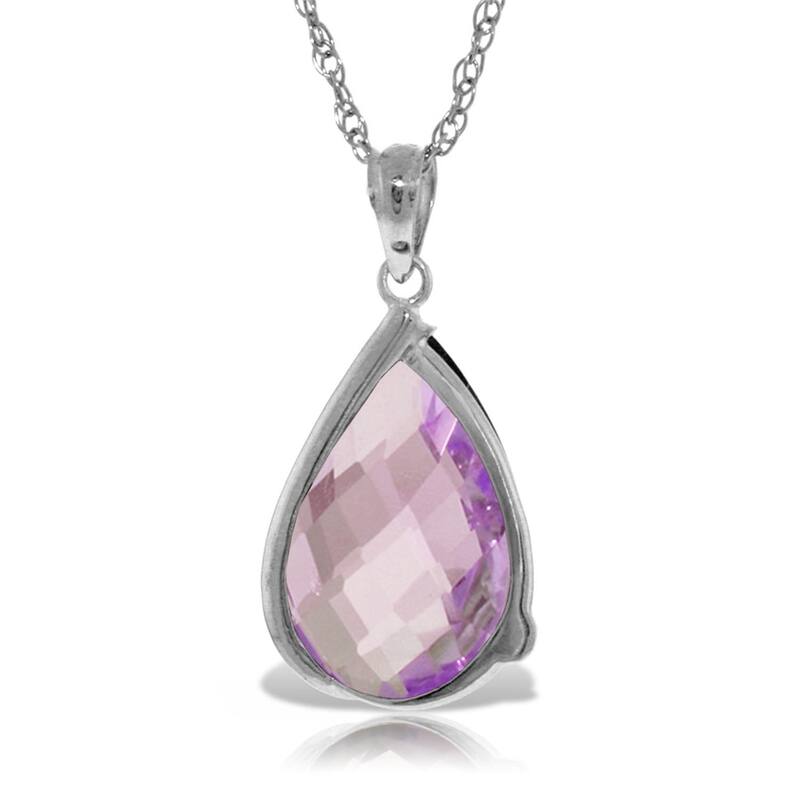 14K Solid White Gold Necklace with Briolette Checkerboard Cut Amethyst & Diamond