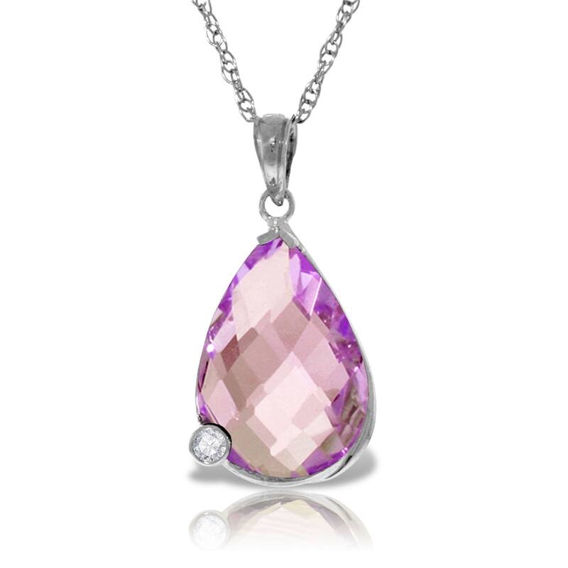 14K Solid White Gold Necklace with Briolette Checkerboard Cut Amethyst & Diamond